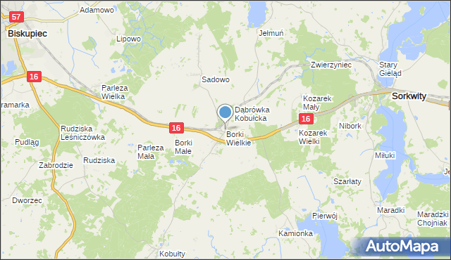 mapa Borki Wielkie, Borki Wielkie gmina Biskupiec na mapie Targeo